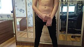 Close-Up Massage Session with Cute Hunk Jerking Huge Monster Cock to Moaning Orgasm