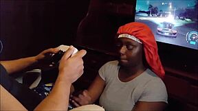 Playing NFS while getting blowjob until she swallows every drop with cum in mouth 😈💦