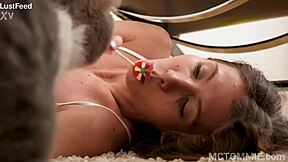 sweet teen 18+s homemade sex tape shows petite brunette riding cowgirl. she takes cumshot facial from big cock.