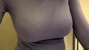 look at my milky tits, says the pregnant stepmother pulling them from her red bra