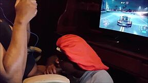 Playing NFS while getting blowjob until she swallows every drop with cum in mouth 😈💦