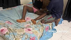 Petite ebony teen masturbates to orgasm after step sis setup in bedroom casting interview with big black cock tease