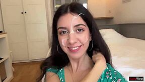 skinny hottie loses game and walks with huge cumshot on face in public