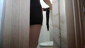Guy catches teen in toilet and rips her skirt for huge creampie in stockings!