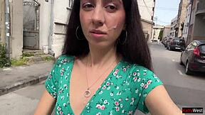 skinny hottie loses game and walks with huge cumshot on face in public