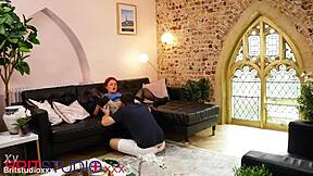 Essex nurse in uniform teases with deepthroat blowjob and swallows cumshot