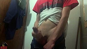 Yes im at works bathroom masturbating again great cumshot with huge monster cock and skinny body