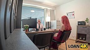 loan4k features hot big-titted redhead miss olivia getting excited and engaging with a colleague in the office