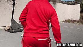 Stepdaughter says she's ready for hardcore threesome with stepdad and uncle on the basketball court.