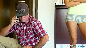 Cable Guy Brutal Deepthroat Fucking and Choking on Teen Sabrina Banks with Cumshot and Hardcore Riding Action