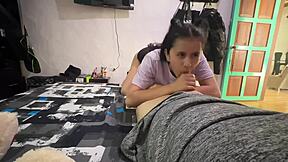 Whoa, follada with my hermanastra turns into wild fucking and creampie—almost got caught! 🔥🍑