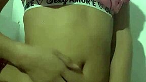 innocent young woman teases in pajamas, showing wet pussy lips and small tits before craving double sex action.