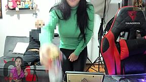 Athletic brunette babe with big hairy pussy and clit invites muscular guy for intense cuckold session