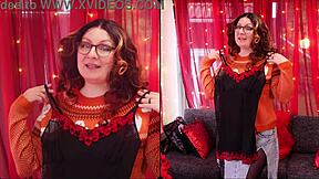 Chubby goth milf Arya Grander tries on see-through transparent dress and shiny pantyhose in homemade haul.