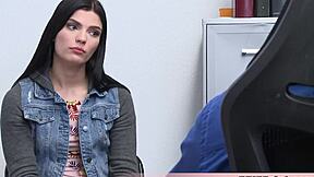 long legged petite brunette teen shoplifter got caught in the act and offered her tight pussy to avoid trouble