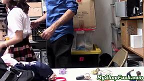 petite skinny asian teen caught stealing at mall faces consequences from security in back office