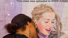 Inked goth babe with pierced nipples gets ass stretched by BBC in cowgirl riding and muff diving. Session ends with ass to mouth facial cumshot.