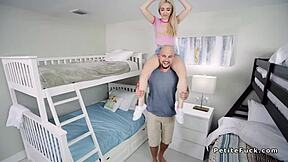 Damn! Can This Petite Skinny Blonde Teen Handle Banging a Hairy Big Cock in Bunk Bed Room?