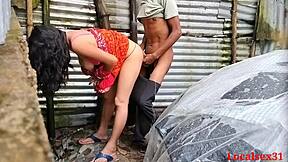 Local desi village girl from Bangladesh with big ass gives deepthroat blowjob and hardcore sex outdoors on ranch. Pussy cum covers her in official video by localsex31.