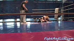 Busty babe fingers cute teen 18+ after intense wrestling match