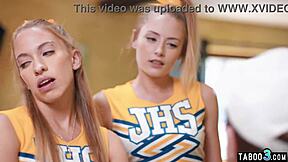 Petite blonde teens Khloe Kapri and Kyler Quinn get their tight asses rimmed and fucked hard by coach in wild FFM threesome.