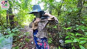 Thai teen, we're walking in forest but suddenly you're fucking my pussy rough outdoors