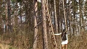 kate black teases her natural tits and spreads big pussy lips for outdoor solo orgasm in nature