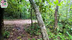Thai teen, we're walking in forest but suddenly you're fucking my pussy rough outdoors