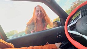 Public dick flash in car leads to stranger girl catching guy jerking off. She shows boobs and helps him in outdoor homemade action.