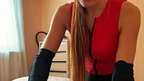 Redhead Teen Teases In Heels And Shiny Pantyhose Before Hard Fucking. Massive Cumshot Drenches Her Nylon Legs And Gloves.  