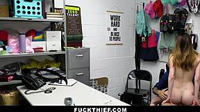 Hey, mall cop catches birthday girl thief in garage and punishes with doggystyle hardcore on monster cock