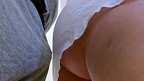 Stranger gropes her in public under skirt and cums inside her throbbing wet panties