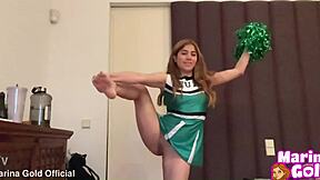 I feel so horny as cheerleader fingering my wet pussy till orgasm in lingerie