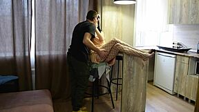 Stepbrother Roughly Fucks Stepsister on Kitchen Desk with Dirty Talk and Spitting