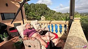 hey curvy big boobs girl, ready for risky anal pounding on balcony with cum on tits?