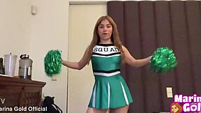 I feel so horny as cheerleader fingering my wet pussy till orgasm in lingerie