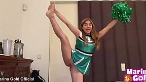 I feel so horny as cheerleader fingering my wet pussy till orgasm in lingerie