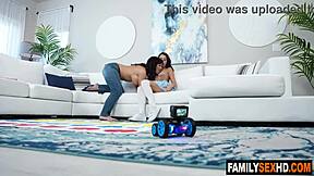 I join my stepmom and stepsister for a wild threesome with blowjobs and fucking