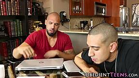 Teen Faces Domination from Two Massive Cocks in Rough Interracial MMF