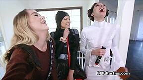 sexy cosplay turned into fourway party with my horny girlfriends and toys.. oh man