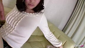 Japanese teen 18+ 18 with saggy tits seduces to uncensored jav casting fuck with cum in mouth by older guy