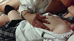 制服コスプレ女子高生 Gets Bareback Blowjob and Creampie in Cute Japanese Homemade Couple Session!