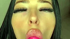 I'm this amateur slut diving into solo masturbation with my favorite toy, feeling every bit of it in close-up