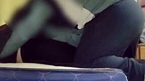 Venezuelan employee starts flirting in the bedroom during her first time as a student roommate