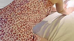 skinny asian brunette college girl in flower print camisole one piece shows feet and legs solo