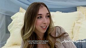 Caught by mama's boyfriend, Breezy Bri loses her virginity through grinding and riding in a cute cowgirl moment