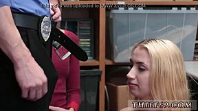 Cop gags petite teen blonde in uniform with milf mommy choking hardcore