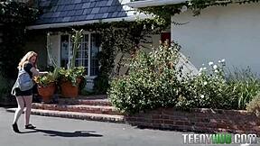 Lucy Foxx bends over to ride in cowgirl while her hairy ginger bush takes hardcore doggystyle pounding from daddy