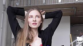 skinny russian teen blondie stella undressing slowly to pose nude in erotic softcore solo