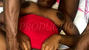 In this amateur scene, a guy makes a chocolate teen squirt hard with toys and licking until her pussy drips juice.